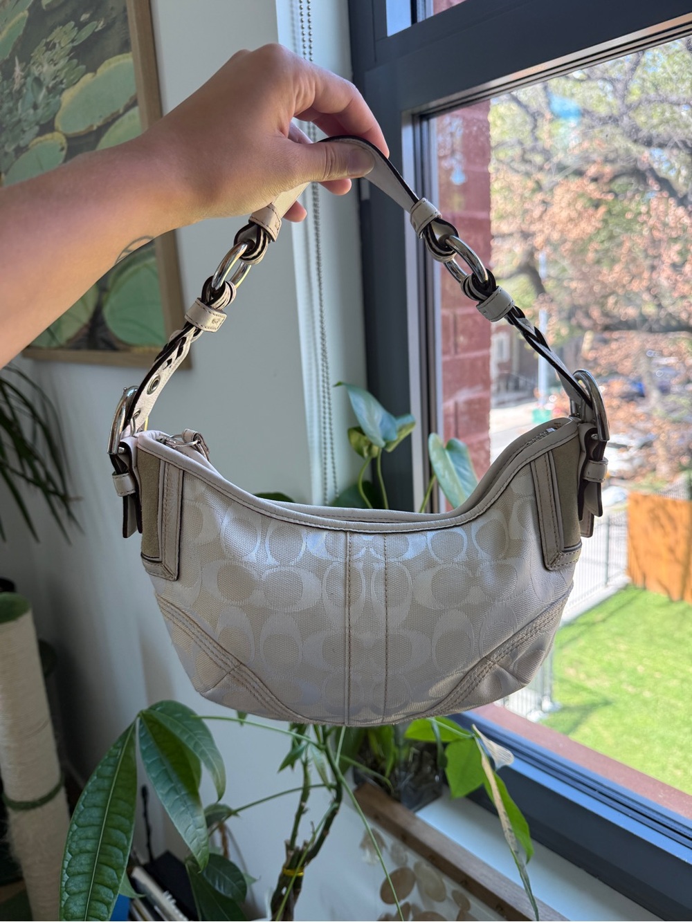 Coach Soho Mini Hobo Light Beige Signature Jacquard